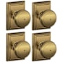 Schlage Andover Privacy Door Knob Set with Decorative Addison Trim - Pack of 4 Antique Brass