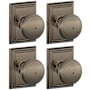 Schlage Andover Privacy Door Knob Set with Decorative Addison Trim - Pack of 4 Antique Pewter