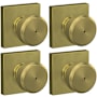 Schlage Bowery Privacy Door Knob Set with Collins Rose - Pack of 4 Satin Brass