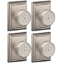Schlage Bowery Privacy Knob Set with Decorative Addison Trim - Pack of 4 Satin Nickel
