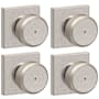 Schlage Bowery Privacy Door Knob Set with Collins Rose - Pack of 4 Satin Nickel