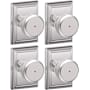 Schlage Bowery Privacy Knob Set with Decorative Addison Trim - Pack of 4 Bright Chrome