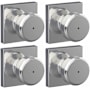 Schlage Bowery Privacy Door Knob Set with Collins Rose - Pack of 4 Bright Chrome