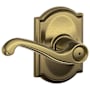 Schlage Flair Privacy Door Lever Set with Decorative Camelot Trim Antique Brass