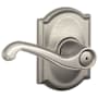 Schlage Flair Privacy Door Lever Set with Decorative Camelot Trim Satin Nickel