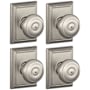 Schlage Georgian Privacy Door Knob Set with Decorative Addison Trim - Pack of 4 Satin Nickel