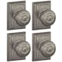 Schlage Georgian Privacy Door Knob Set with Decorative Addison Trim - Pack of 4 Distressed Nickel