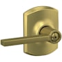 Schlage Latitude Privacy Door Lever Set with Decorative Greenwich Trim Satin Brass