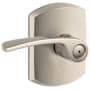 Schlage Merano Privacy Door Lever Set with Decorative Greenwich Trim Satin Nickel