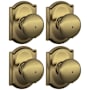 Schlage Plymouth Privacy Door Knob Set with Decorative Camelot Trim - Pack of 4 Antique Brass