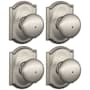 Schlage Plymouth Privacy Door Knob Set with Decorative Camelot Trim - Pack of 4 Satin Nickel