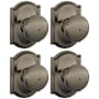 Schlage Plymouth Privacy Door Knob Set with Decorative Camelot Trim - Pack of 4 Antique Pewter