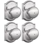 Schlage Plymouth Privacy Door Knob Set with Decorative Camelot Trim - Pack of 4 Bright Chrome