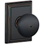 Schlage Plymouth Privacy Knob Set with Decorative Addison Trim Aged Bronze