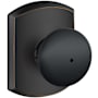 Schlage Plymouth Privacy Door Knob Set with Greenwich Trim Aged Bronze