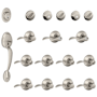 Schlage Plymouth Complete House Door Hardware Package with Accent Interior Levers and Right Handed Exterior Front Door Handleset Satin Nickel