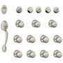 Schlage Plymouth Complete House Door Hardware Package with Georgian Interior Knobs and Single Cylinder Exterior Front Door Handleset Satin Nickel