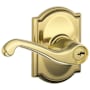 Schlage Flair Single Cylinder Keyed Entry Door Lever Set with Decorative Camelot Trim Lifetime Polished Brass