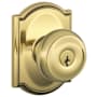 Schlage Georgian Keyed Entry Door Knob Set with Decorative Camelot Trim Lifetime Polished Brass