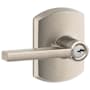 Schlage Latitude Single Cylinder Keyed Entry Door Lever Set with Decorative Greenwich Trim Satin Nickel