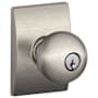 Schlage Orbit Keyed Entry Single Cylinder Door Knob Set with Decorative Century Trim Satin Nickel