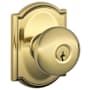 Schlage Plymouth Keyed Entry Door Knob Set with Decorative Camelot Trim Lifetime Polished Brass