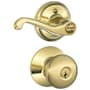 Schlage Plymouth Right handed Single Cylinder Keyed Entry Door Knob Exterior with Flair Lever Interior Bright Brass