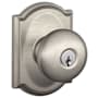 Schlage Plymouth Keyed Entry Door Knob Set with Decorative Camelot Trim Satin Nickel