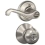 Schlage Plymouth Right handed Single Cylinder Keyed Entry Door Knob Exterior with Flair Lever Interior Satin Nickel