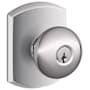 Schlage Plymouth Keyed Entry Single Cylinder Door Knob Set with Decorative Greenwich Trim Bright Chrome