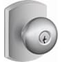 Schlage Plymouth Keyed Entry Single Cylinder Door Knob Set with Decorative Greenwich Trim Satin Chrome