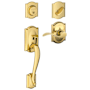 Schlage Camelot Left Handed Sectional Single Cylinder Keyed Entry Handleset with Accent Lever with Decorative Camelot Trim Polished Brass