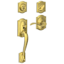 Schlage Camelot Left Handed Sectional Single Cylinder Keyed Entry Handleset with Accent Lever with Decorative Camelot Trim Satin Brass