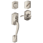 Schlage Camelot Left Handed Sectional Single Cylinder Keyed Entry Handleset with Accent Lever with Decorative Camelot Trim Satin Nickel