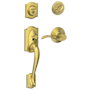 Schlage Camelot Left Handed Sectional Single Cylinder Keyed Entry Handleset with Accent Lever Satin Brass