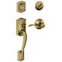 Schlage Camelot Left Handed Sectional Single Cylinder Keyed Entry Handleset with Accent Lever Antique Brass