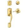 Schlage Camelot Right Handed Sectional Single Cylinder Keyed Entry Handleset with Accent Lever Polished Brass