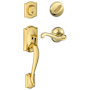 Schlage Camelot Right Handed Sectional Single Cylinder Keyed Entry Handleset with Flair Lever Polished Brass
