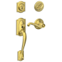 Schlage Camelot Right Handed Sectional Single Cylinder Keyed Entry Handleset with Flair Lever Satin Brass