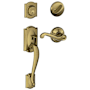 Schlage Camelot Right Handed Sectional Single Cylinder Keyed Entry Handleset with Flair Lever Antique Brass