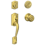 Schlage Camelot Sectional Single Cylinder Keyed Entry Handleset with Georgian Knob Satin Brass