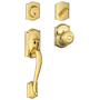 Schlage Camelot Sectional Single Cylinder Keyed Entry Handleset with Georgian Knob with Decorative Camelot Trim Polished Brass