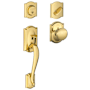 Schlage Camelot Sectional Single Cylinder Keyed Entry Handleset with Plymouth Knob with Decorative Camelot Trim Polished Brass