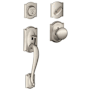Schlage Camelot Sectional Single Cylinder Keyed Entry Handleset with Plymouth Knob with Decorative Camelot Trim Satin Nickel