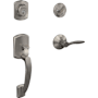 Schlage Greenwich Left Handed Sectional Single Cylinder Keyed Entry Handleset with Delfayo Interior Lever Satin Nickel