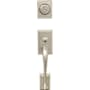 Schlage Double Cylinder Addison Handleset with Plymouth Interior Knob from the F-Series Satin Nickel