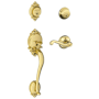Schlage Brookshire Double Cylinder Handleset with Right Handed Interior Flair Lever from the F-Series Polished Brass