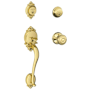 Schlage Brookshire Double Cylinder Handleset with Interior Georgian Knob from the F-Series Polished Brass