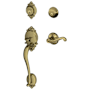 Schlage Brookshire Double Cylinder Handleset with Left Handed Interior Flair Lever from the F-Series Antique Brass