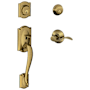Schlage Double Cylinder Sectional Handleset with Left Handed Accent Interior Pack from the Camelot Collection Antique Brass
